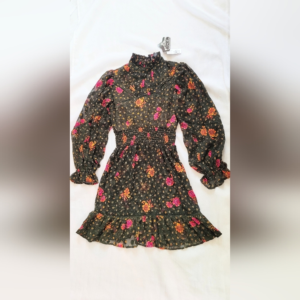 NWT!Spring Boho Sheer Textured Elegant High-Neck Women's Floral Midi Dress Small - Picture 12 of 17